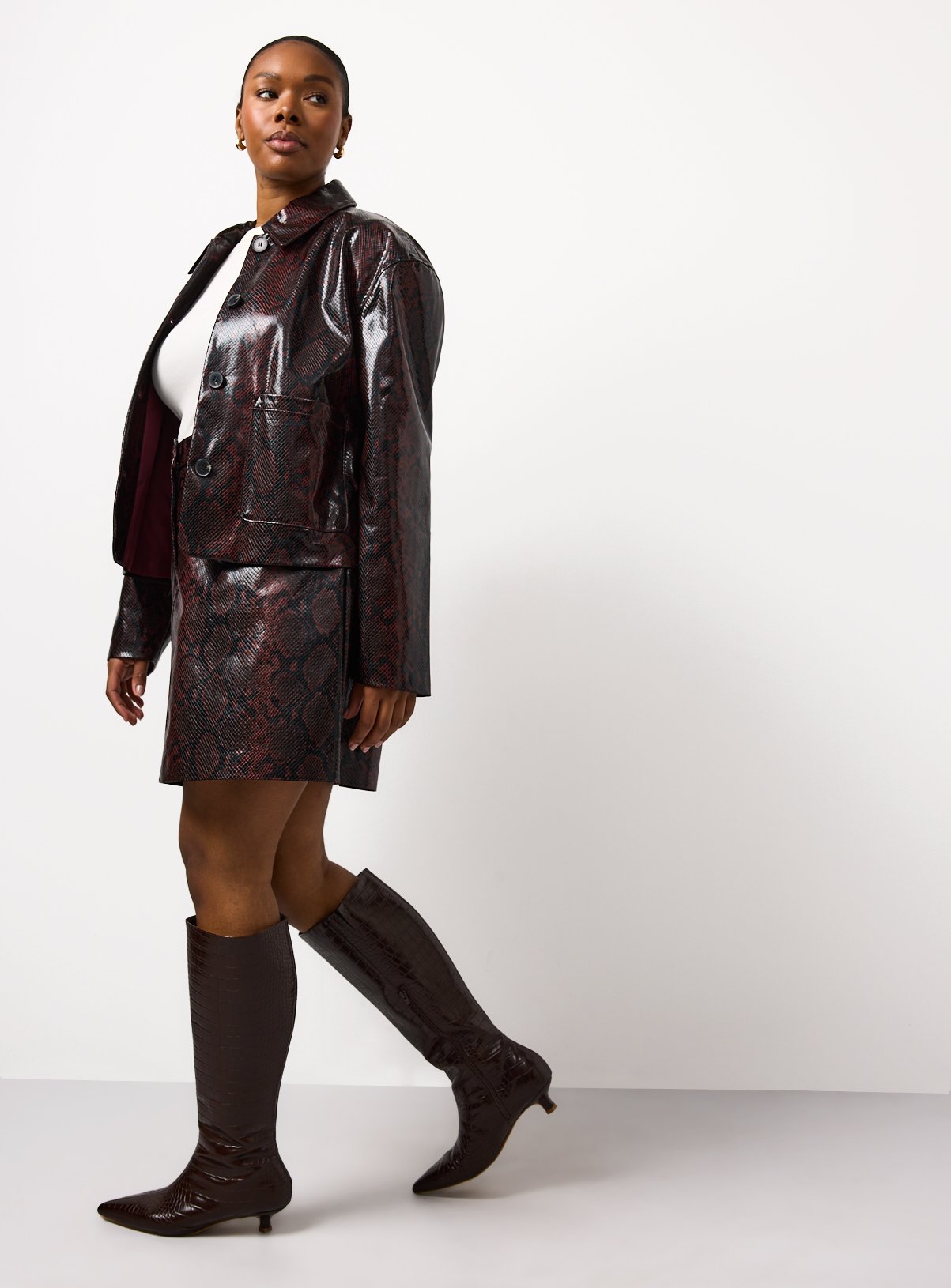 Dark Red Snake Printed Vinyl Boxy Co-ord Blazer 16 - Image 2 thumbnail